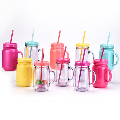 Unisex Plastic Drink Cup with Handle Lid and Straw Capacity 501-600ml Portable Design