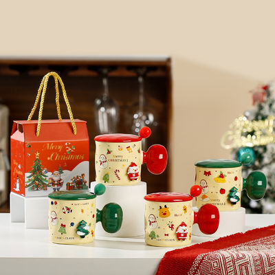 Sublimation Custom Ceramic Cup Reusable 3D Christmas Mug Gift with Lid and Spoon