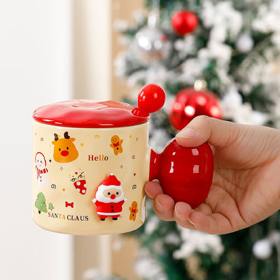 Sublimation Custom Ceramic Cup Reusable 3D Christmas Mug Gift with Lid and Spoon