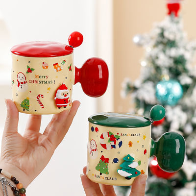 Sublimation Custom Ceramic Cup Reusable 3D Christmas Mug Gift with Lid and Spoon