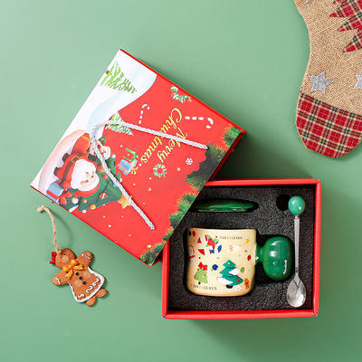 High Appearance Level Ceramic Santa Mug with Spoon Natural and Healthy Christmas Gift