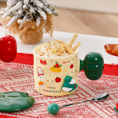 Directly Ceramic Christmas Mug Gift 380ml Cartoon Coffee Cups with Custom Logo Design