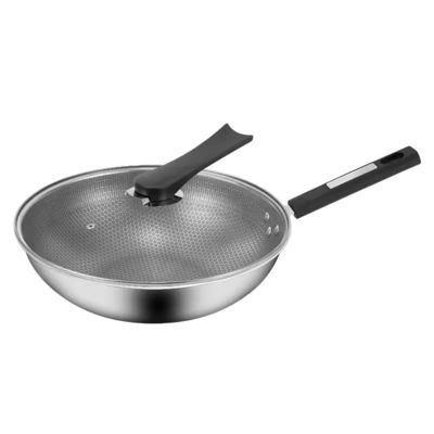 32cm 34cm Non-stick Wok Pot With Glass Lid Made of Antibacterial 304 Stainless Steel