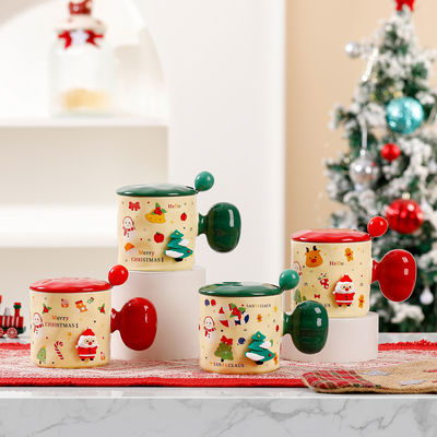Sublimation Custom 3D Christmas Mug Ceramic Cup with Lid and Spoon 380 ml Capacity