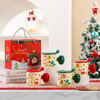 Sublimation Custom 3D Christmas Mug Ceramic Cup with Lid and Spoon 380 ml Capacity