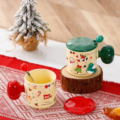 Sublimation Custom 3D Christmas Mug Ceramic Cup with Lid and Spoon 380 ml Capacity