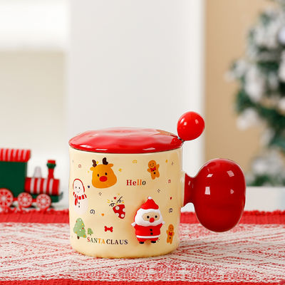 Sublimation Custom 3D Christmas Mug Ceramic Cup with Lid and Spoon 380 ml Capacity