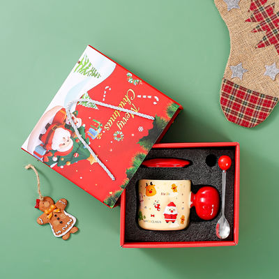 Sublimation Custom 3D Christmas Mug Ceramic Cup with Lid and Spoon 380 ml Capacity
