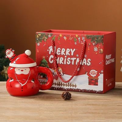 1 Piece Guarantee Ceramic Santa Mug Christmas Cup with Custom Logo Design and Spoon