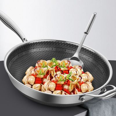 Stainless Steel Custom Honeycomb Frying Wok with Non-Stick Coating and Transparent Lid