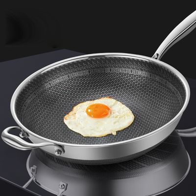 Stainless Steel Custom Honeycomb Frying Wok with Non-Stick Coating and Transparent Lid