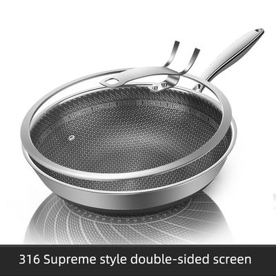 Stainless Steel Custom Honeycomb Frying Wok with Non-Stick Coating and Transparent Lid