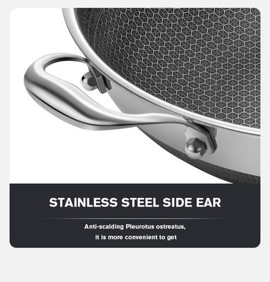 Stainless Steel Custom Honeycomb Frying Wok with Non-Stick Coating and Transparent Lid