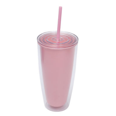 24 oz Double-walled Reusable Plastic Cups With Lids And Straws Drinkware With Straw