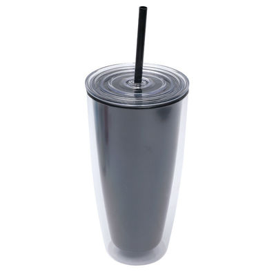 24 oz Double-walled Reusable Plastic Cups With Lids And Straws Drinkware With Straw