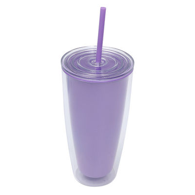 24 oz Double-walled Reusable Plastic Cups With Lids And Straws Drinkware With Straw