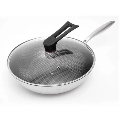 Triple-layer Uncoated Non-stick Wok Double-sided Honeycomb Stainless Steel Frying Pan