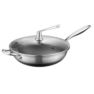 Triple-layer Uncoated Non-stick Wok Double-sided Honeycomb Stainless Steel Frying Pan