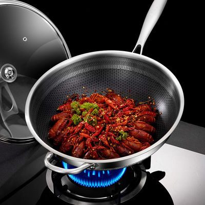 Triple-layer Uncoated Non-stick Wok Double-sided Honeycomb Stainless Steel Frying Pan