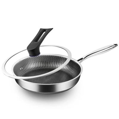 Stainless Steel Honeycomb Nonstick Wok Fry Pans With Glass Lid for General Purpose Stove