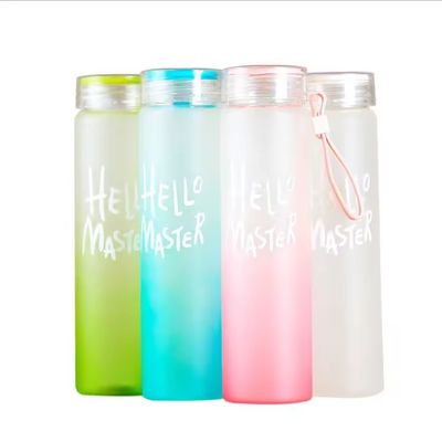 Sustainable 500ml BPA Free Custom LOGO Gradient Frosted Glass Water Bottle Cup for Student