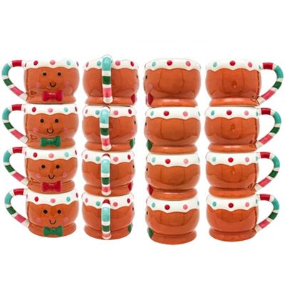 HANDGRIP 3D Cartoon 10OZ Cute Gifts Ceramic Gingerbread Man Coffee Mug for Christmas