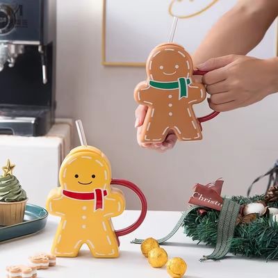Gingerbread Shape Christmas Ceramic Cup Gift Coffee Mug for Sustainable Drinkware Type
