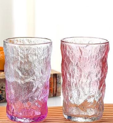 LID Transparent Clear Can Glass 350ml Creative Portable Leak Proof Color Bark Pattern