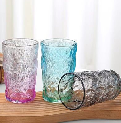 LID Transparent Clear Can Glass 350ml Creative Portable Leak Proof Color Bark Pattern