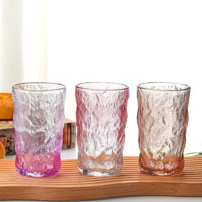 LID Transparent Clear Can Glass 350ml Creative Portable Leak Proof Color Bark Pattern
