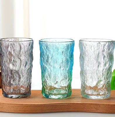 LID Transparent Clear Can Glass 350ml Creative Portable Leak Proof Color Bark Pattern