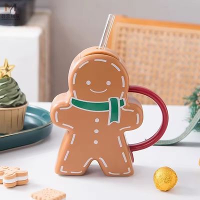 Sustainable Gingerbread Shape Ceramic Cup Vintage Christmas Mug for Family and Friends