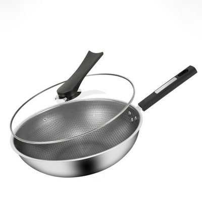 Rust-resistant 304 Stainless Steel Wok with Non-stick Coating and Honeycomb Pattern