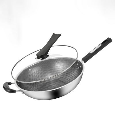 Rust-resistant 304 Stainless Steel Wok with Non-stick Coating and Honeycomb Pattern