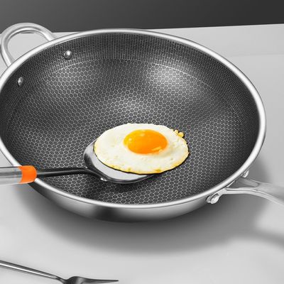 Rust-resistant 304 Stainless Steel Wok with Non-stick Coating and Honeycomb Pattern