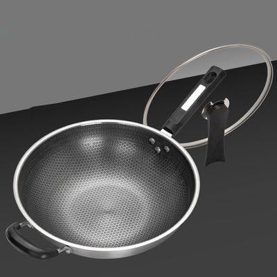 Rust-resistant 304 Stainless Steel Wok with Non-stick Coating and Honeycomb Pattern