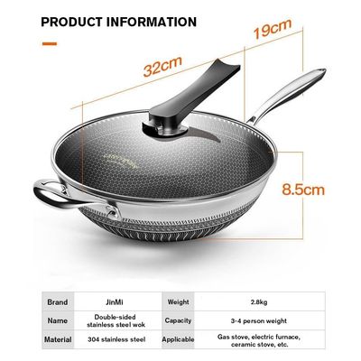 Non-stick Inner Coating Stainless Steel Wok with Fast Heating and Customizable Models