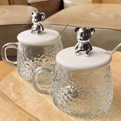 Minimalist Design Glass Coffee Mug with Handle Lid Spoon High Appearance 380ml Capacity