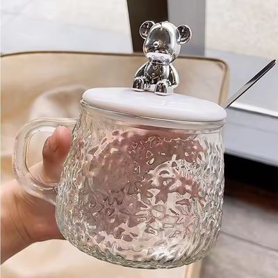 Minimalist Design Glass Coffee Mug with Handle Lid Spoon High Appearance 380ml Capacity