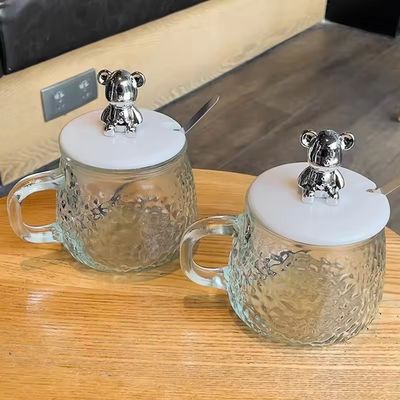 Minimalist Design Glass Coffee Mug with Handle Lid Spoon High Appearance 380ml Capacity