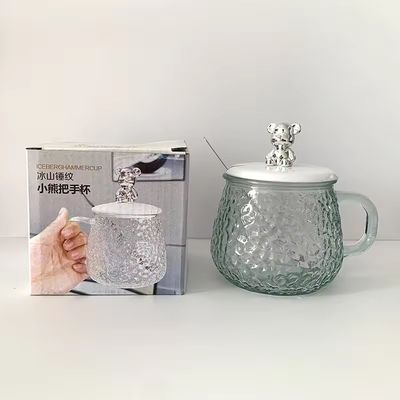 Minimalist Design Glass Coffee Mug with Handle Lid Spoon High Appearance 380ml Capacity