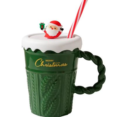 2024 Ceramic Christmas Mug Water Cup With Lid And Straw For Office Home Drinking Mug Children's Gift Design