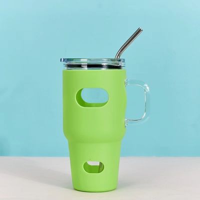 Food Grade Sublimation 32oz Glass Tumbler with Wooden Lid and Straw Eco-Friendly