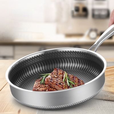 One Handle Stainless Steel 3 Layers Non-stick Honeycomb Frying Pan for Durable Kitchenware
