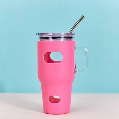 Food Grade 32oz Glass Tumbler Sublimation with Wooden Lid and Straw Customized Color