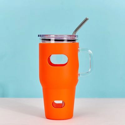 Food Grade 32oz Glass Tumbler Sublimation with Wooden Lid and Straw Customized Color