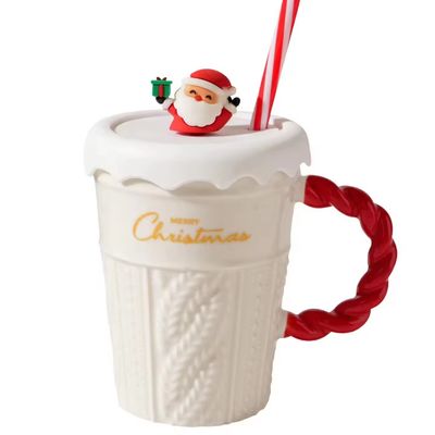 400ml Capacity Christmas Tree Ceramic Cup with Lid and Straw Sustainable Material