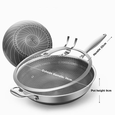 Non-stick Stainless Steel Honeycomb Wok with Custom Printing Logo and Transparent Lid
