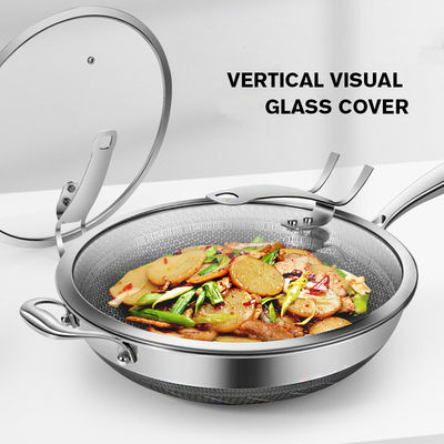 Non-stick Stainless Steel Honeycomb Wok with Custom Printing Logo and Transparent Lid