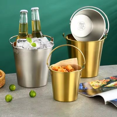 Party Essential 1L Stainless Steel Ice Bucket With Handle for Beer and Champagne